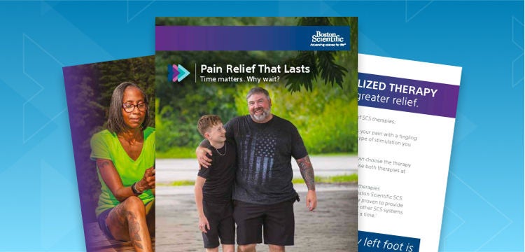 Pages from a brochure titled "Pain relief that lasts"..