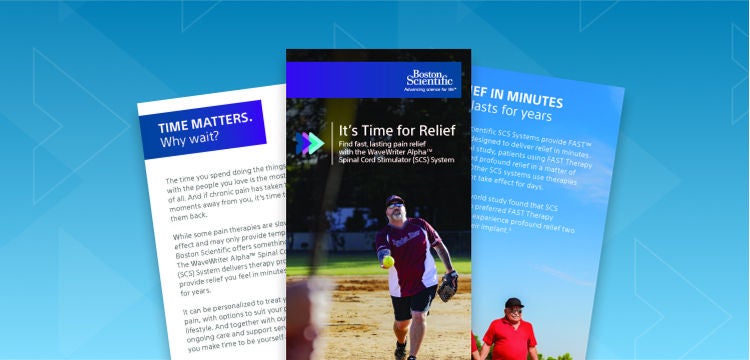 Pages from a brochure titled "It's time for relief".