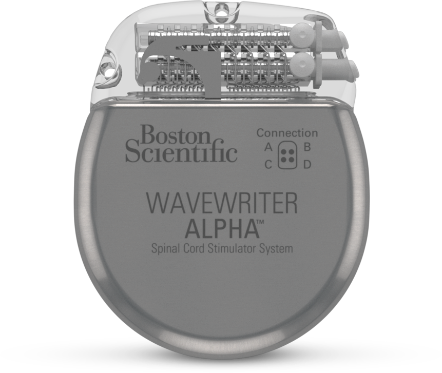 Front view of Boston Scientific's WaveWriter Alpha Spinal Cord Stimulator System.