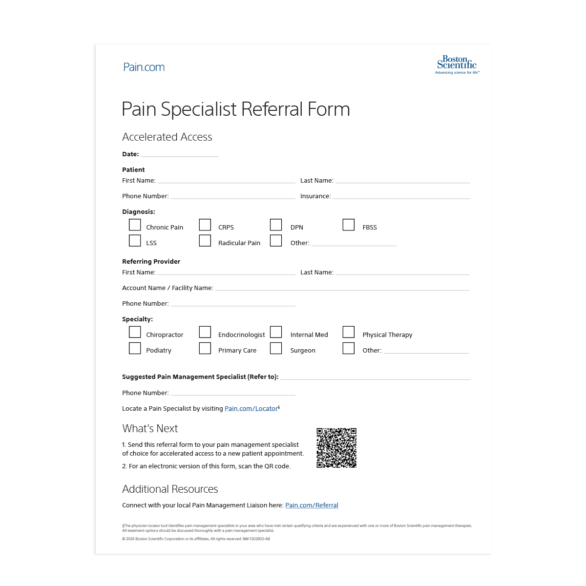 Form titled "Pain Specialist Referral Form".