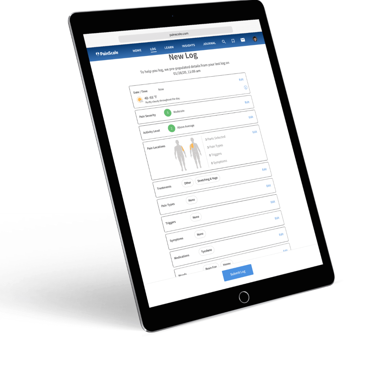 The PainScale App on an iPad.
