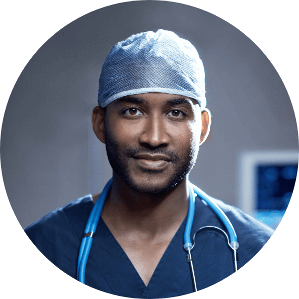 A surgeon standing with a stethoscope around his neck.