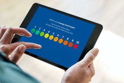 A pain scale displayed on a tablet screen.