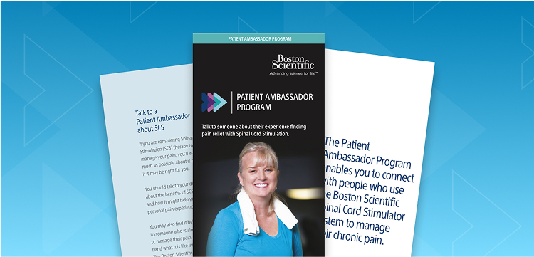 A brochure for the Boston Scientific Patient Ambassador Program with information about chronic pain support. 