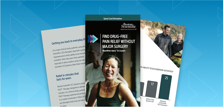 A brochure from Boston Scientific about drug-free pain relief, featuring a smiling person.